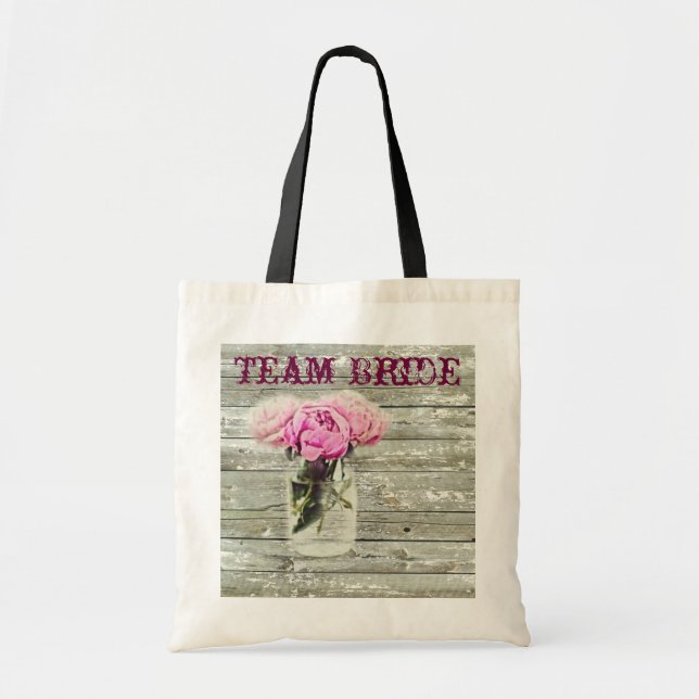 Tote Bag rose rustique maçon jar mariage (Devant)
