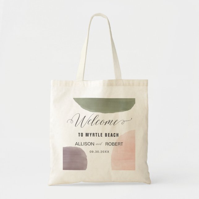Tote Bag Rose, Sage, Mariage d'aquarelle de raisin, (Devant)