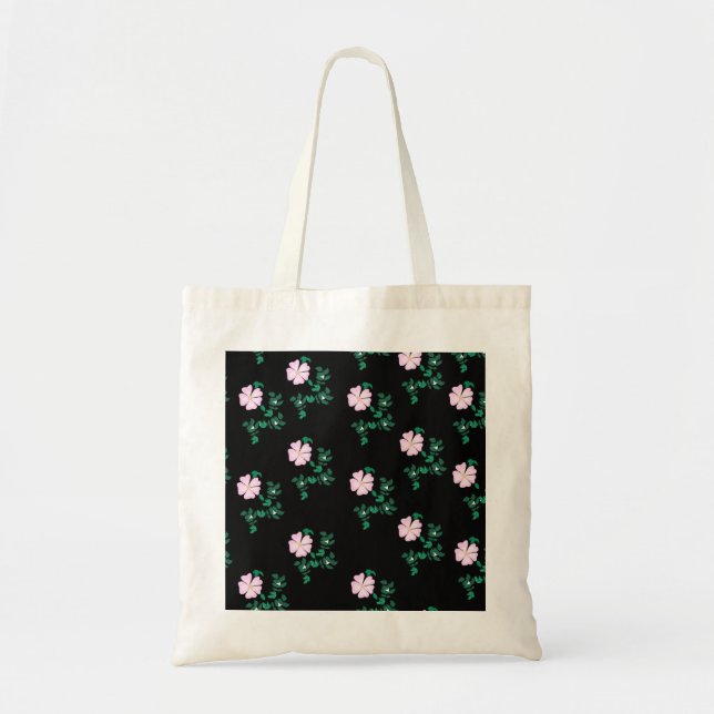Tote Bag Rose sauvage - Motif floral sur Arrière - plan noi (Devant)
