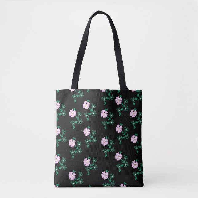 Tote Bag Rose sauvage - Motif floral sur Arrière - plan noi (Devant)