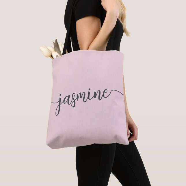 Tote Bag Rose Simple Féminin Monogramme Personnalisé Nom Ro (De près)