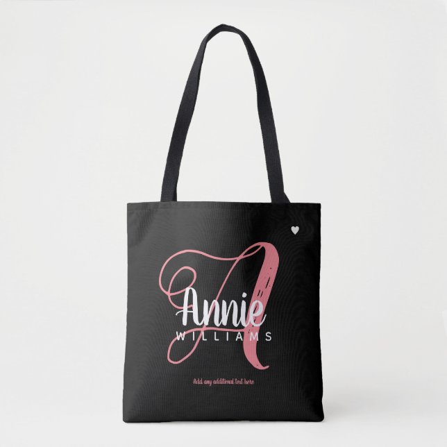 Tote Bag rose Un monogramme en noir (Devant)