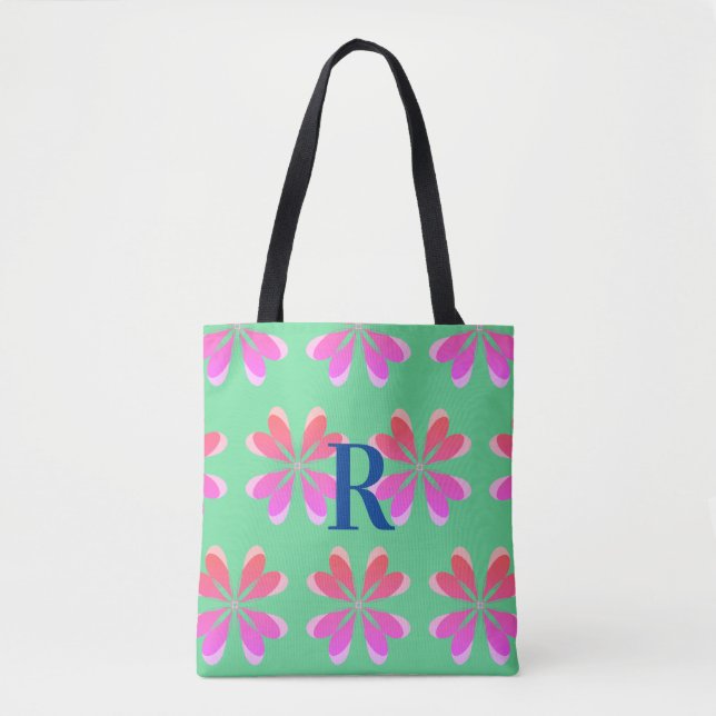 Tote Bag Rose vert fleuri rétro (Devant)