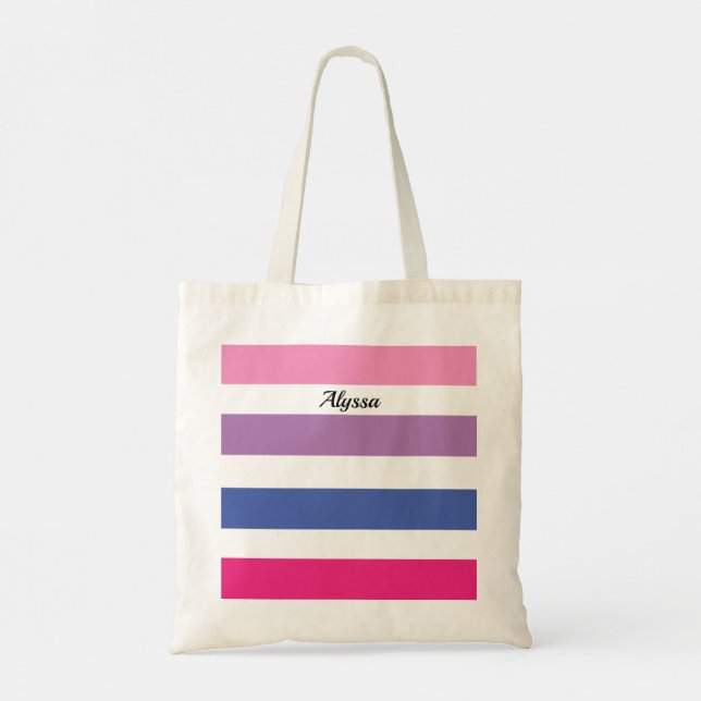 Tote Bag Rose Violet Rayé Personnalisé  (Dos)