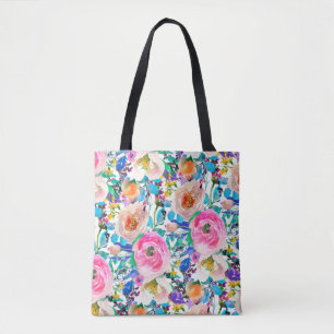 Tote Bag Roses Beige Et Rose