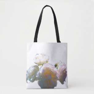 Tote Bag Roses blanches élégantes aux teintes pêche et oran