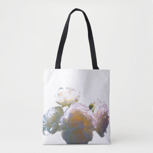 Tote Bag Roses blanches élégantes aux teintes pêche et oran (Devant)