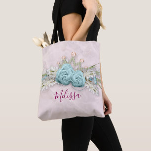 Tote Bag Roses bleus et bouquet floral Couronne Personnalis