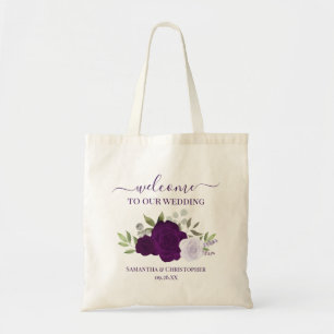 Tote Bag Roses Bohèmes Violettes Élégant Accueil de Mariage