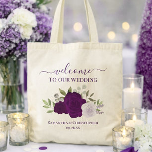 Tote Bag Roses Bohèmes Violettes Élégant Accueil de Mariage
