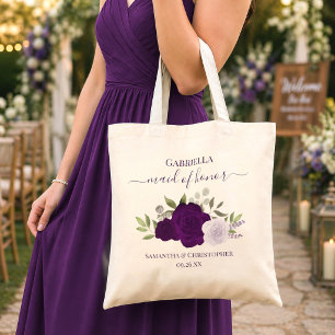 Tote Bag Roses Boho Violettes Élégante Demoiselle d'Honneur