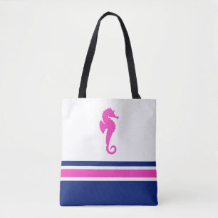 Tote Bag Roses chaudes et rayures de marine Cheval de mer N