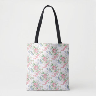 Tote Bag Roses Chintz Anglais, Rose et Bleu
