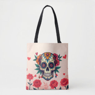 Tote Bag Roses crâne sucre