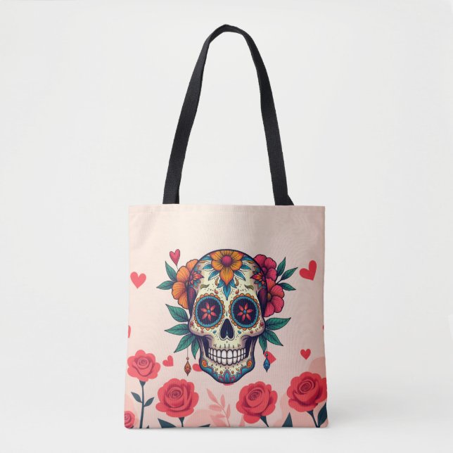 Tote Bag Roses crâne sucre (Devant)