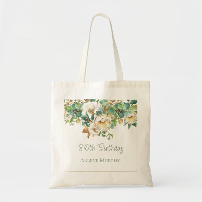 Tote Bag Roses de crème douce 80e anniversaire (Devant)
