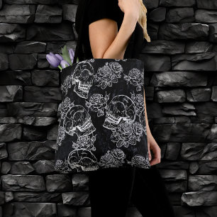 Tote Bag Roses des crânes et des calques   Gothique Glam Fu