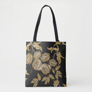 Tote Bag Roses d'or : Motif de broderie Vintage
