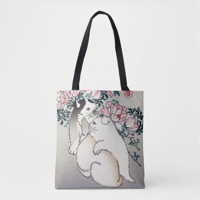 Tote Bag Roses et chiots, Hiroshige, Ukiyo-e (Devant)