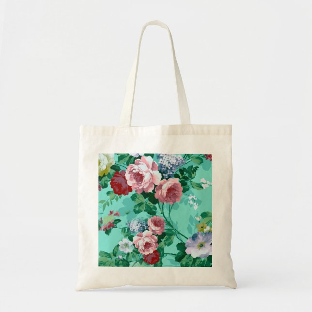 Tote Bag Roses et fleurs colorés (Devant)