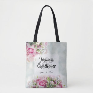 Tote Bag Roses et pivoines roses élégantes sur Mariage Turq