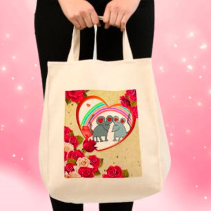 Tote Bag Roses et souris à cadre cardiaque avec arc-en-ciel