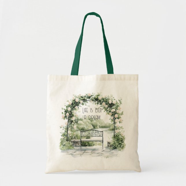 Tote Bag Roses Floral Arch Romantic Bench Garden Dream (Devant)