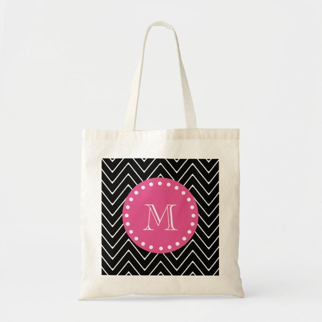 Tote Bag Roses indien, Chevron noir et blanc | votre (Devant)