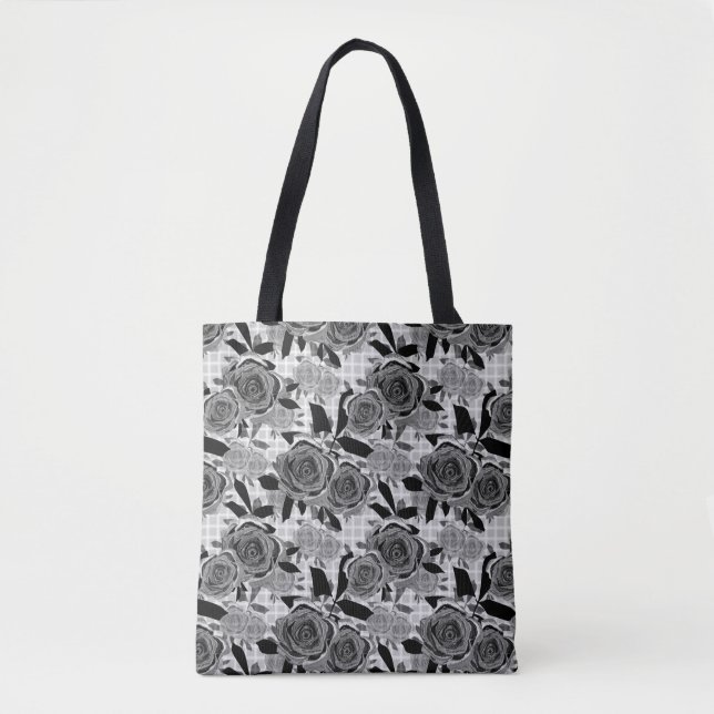Tote Bag Roses noirs, rose, noirs et gris (Devant)