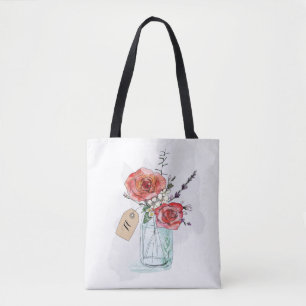 Tote Bag Roses Peintes dans un Monogramme Floral de Pot Mas