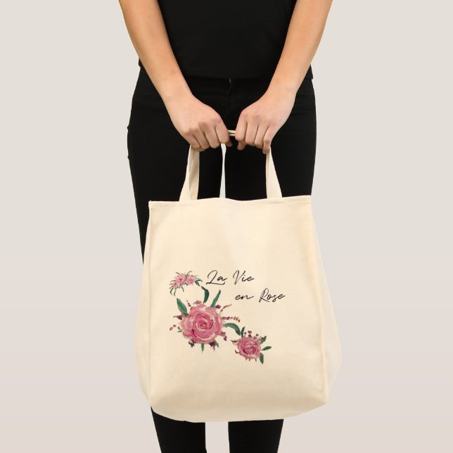 Tote Bag Roses peints à la main La Vie en Rose (Devant (produit))