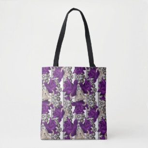 Tote Bag Roses rétro, violet