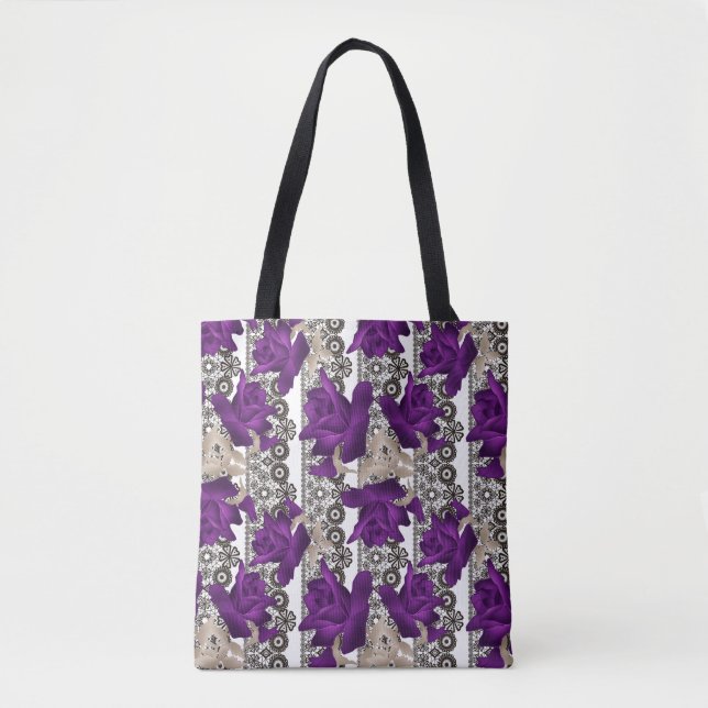 Tote Bag Roses rétro, violet (Devant)