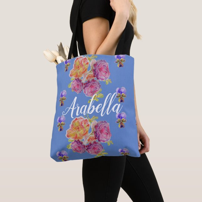 Tote Bag Roses roses Fleurs florales Anniversaire Filles Sa (De près)