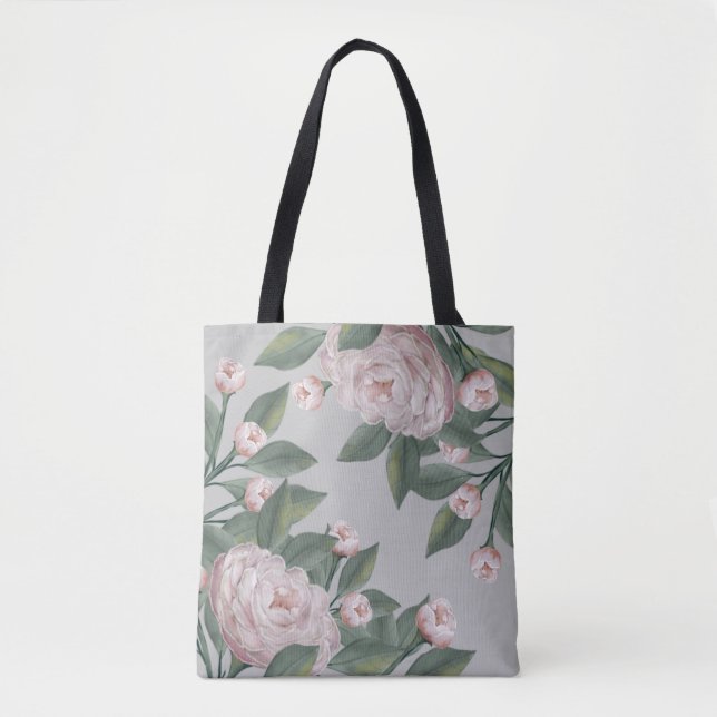 Tote Bag Roses roses pâles avec fond modifiable  (Devant)