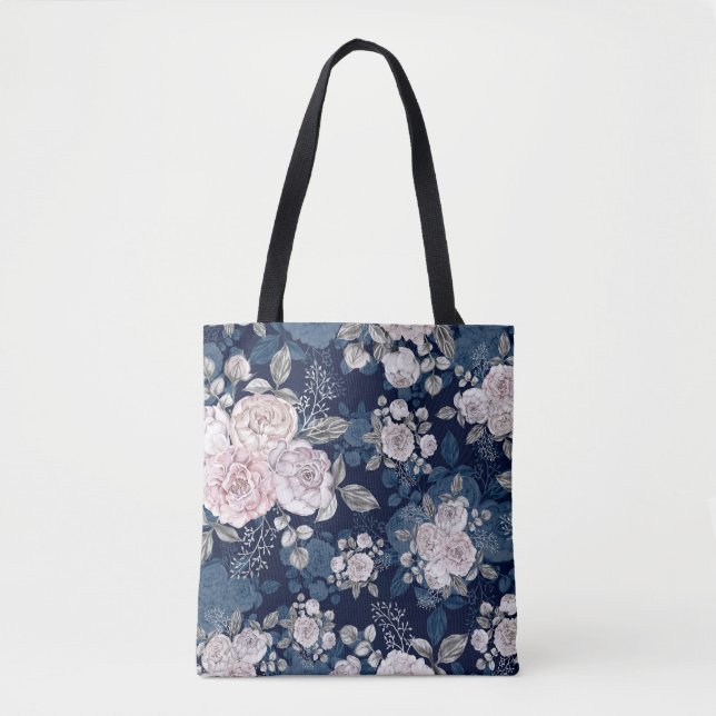 Tote Bag Roses roses roses Bleu foncé : Vintage (Devant)
