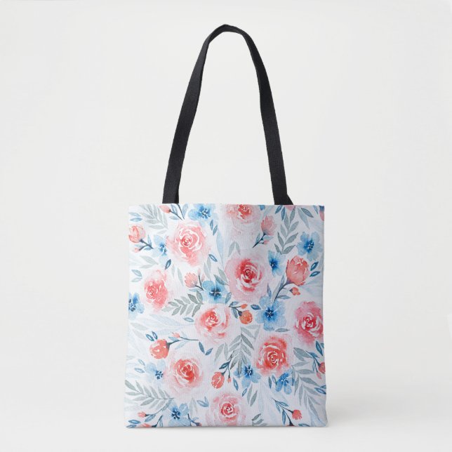 Tote Bag Roses Roses Roses Bleues Fleurs Aquarelle Motif Fl (Devant)