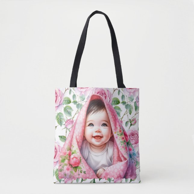 Tote Bag Roses roses roses mignonnes et bébé souriant bébé  (Devant)