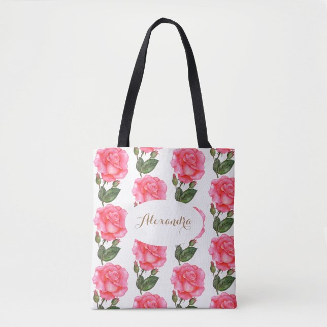 Tote Bag Roses roses sur mesure Art floral (Devant)