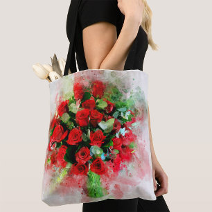 Tote Bag Roses rouges Bouquet d'aquarelle de fleur - wb