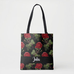 Tote Bag Roses rouges de nom personnalisé