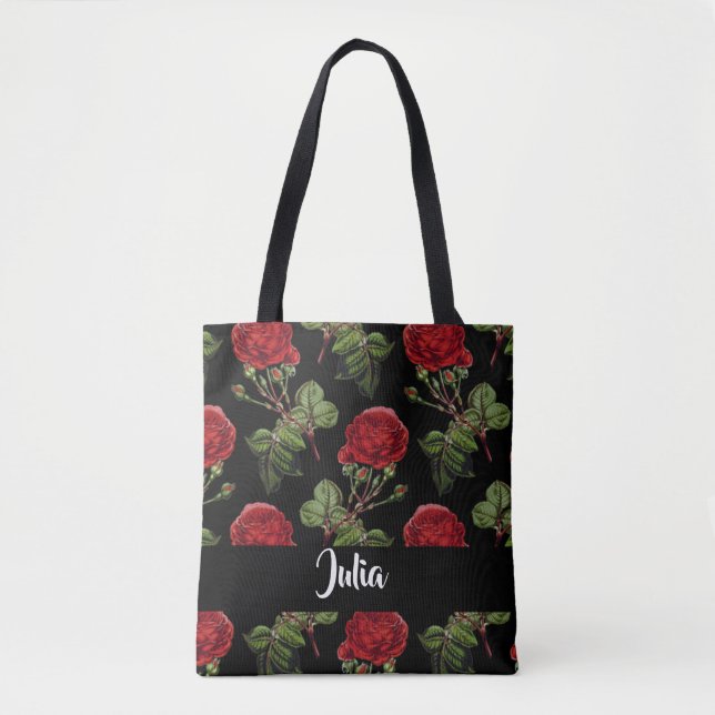 Tote Bag Roses rouges de nom personnalisé (Devant)