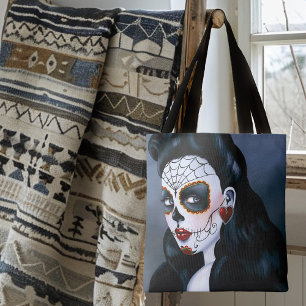 Tote Bag Roses Rouges Élégantes Femme Crâne de Sucre Gothiq
