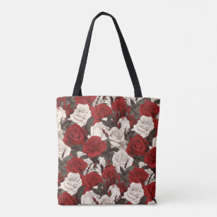 Tote Bag Roses rouges et blancs