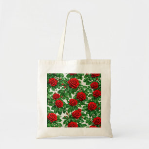 Tote Bag Roses Rouges et Feuilles Vertes Botanique Romantiq
