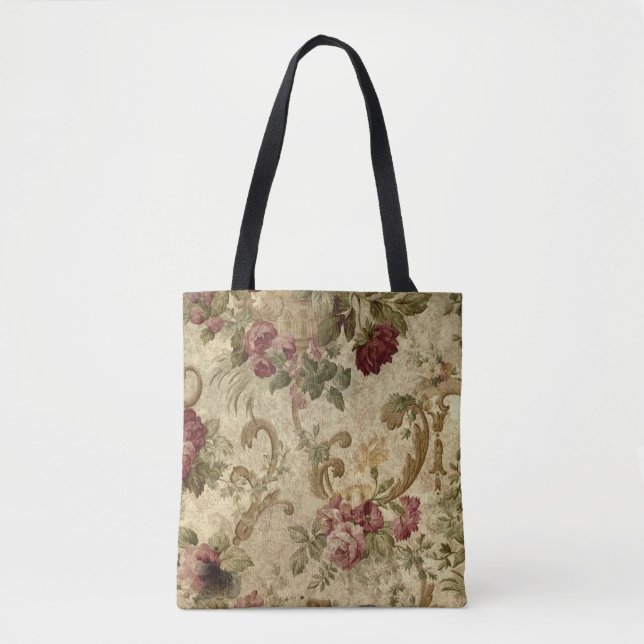 Tote Bag Roses rouges et roses victoriennes et rouleaux d'o (Devant)