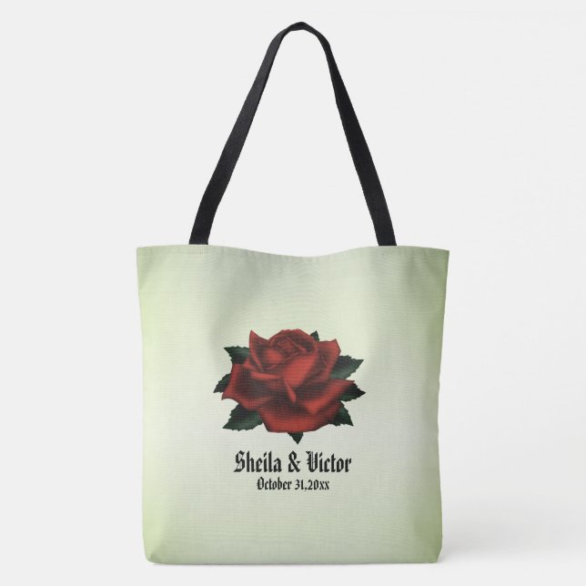 Tote Bag Roses rouges gothiques et vert date (Dos)