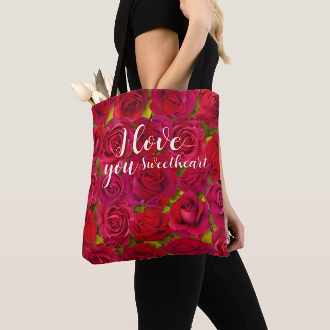 Tote Bag Roses Rouges Je t'aime Nom (De près)