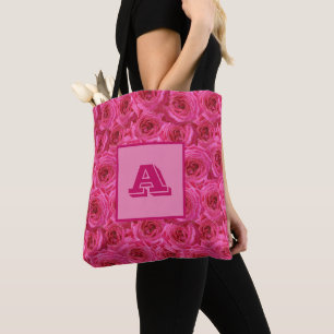 Tote Bag Roses rouges, monogramme, personnalisées