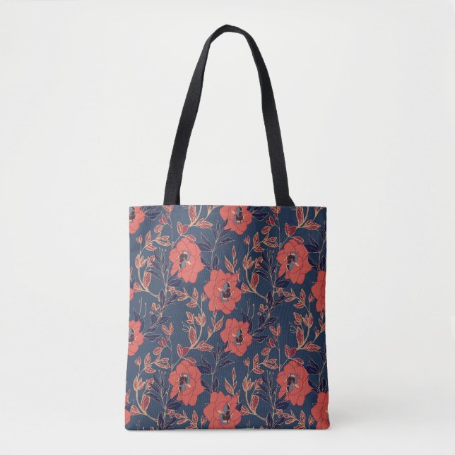 Tote Bag Roses rouges Peonies Arrière - plan foncé (Devant)